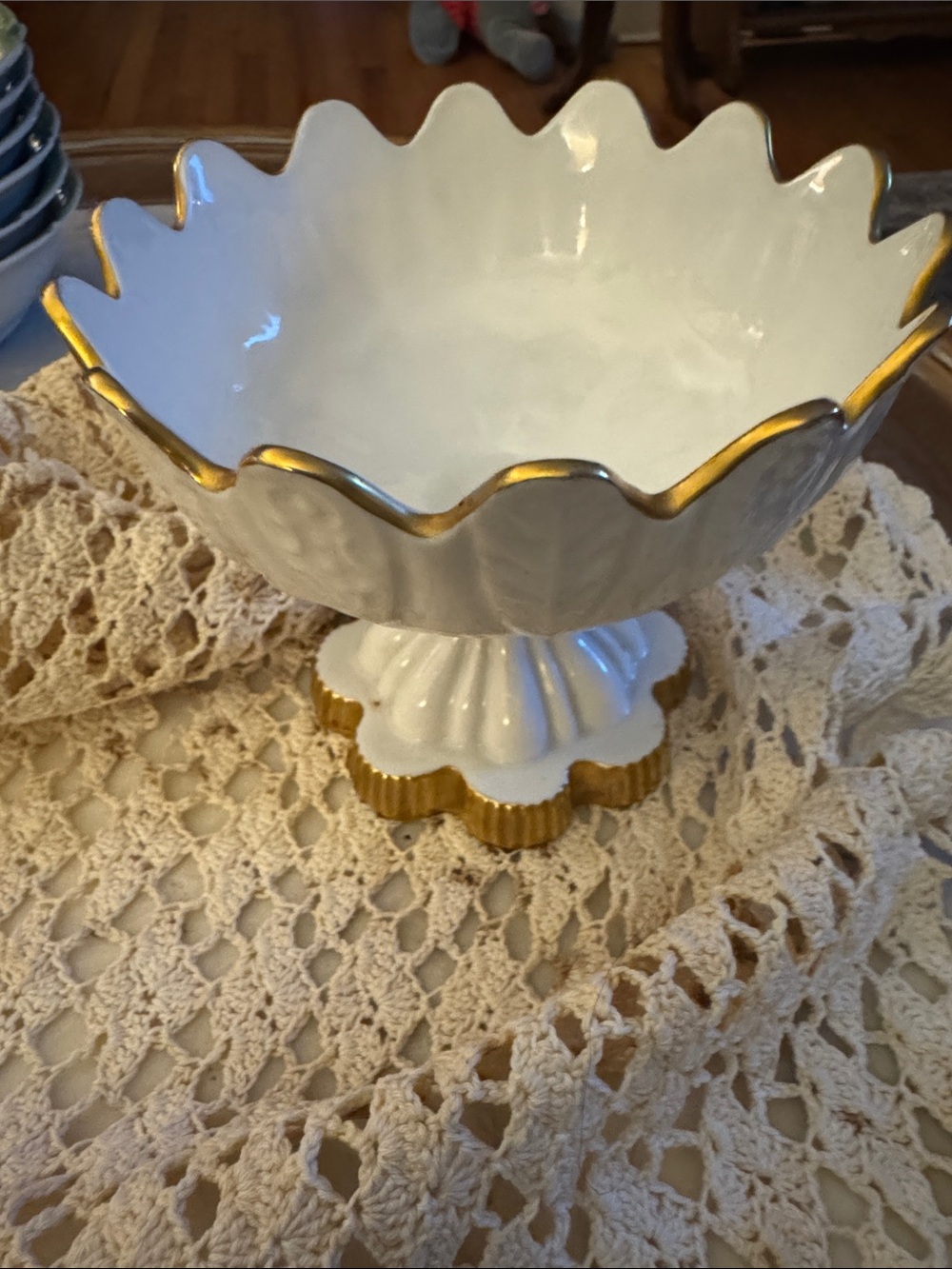 White and Gold Decorative Ceramic Compote Bowl - Vista Allegra Portugal